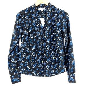 New MAISON JULES blouse XXS black floral print top